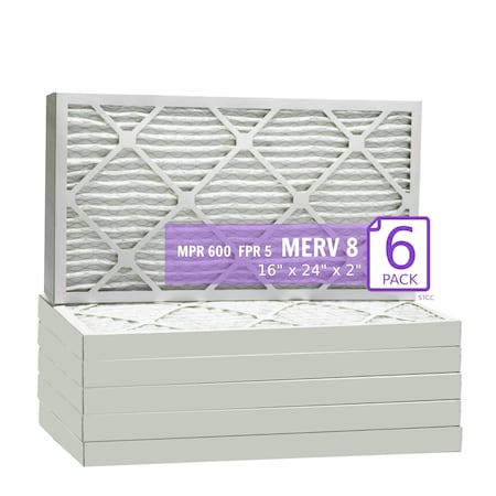 Purolator 16x24x2 Pleated Air Filter, MERV 8, 6 PK 16x24x2x1 DM (6 Pack)